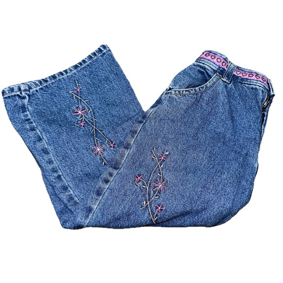 Vintage Oshkosh B'Gosh Tide Flared Jeans Floral Embroidered 100% Cotton Girls 3T - Picture 2 of 6